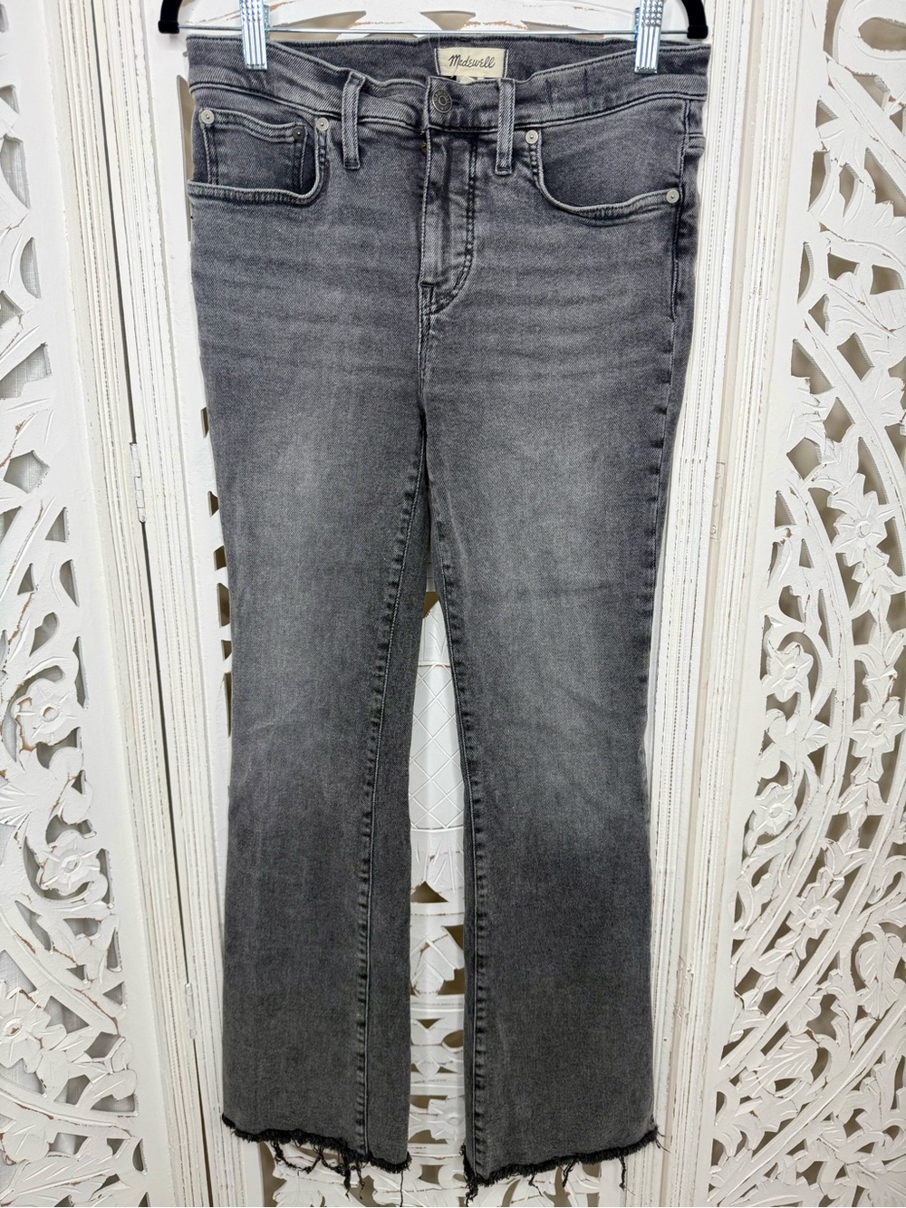 Madewell Gray Kick Out Flare Jeans with Raw Hem